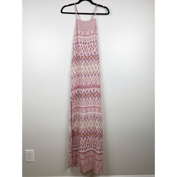 Lulu's Mosaic Days Blush Pink Print Tie Back Side Slits Maxi Dress Size S - Picture 3 of 11